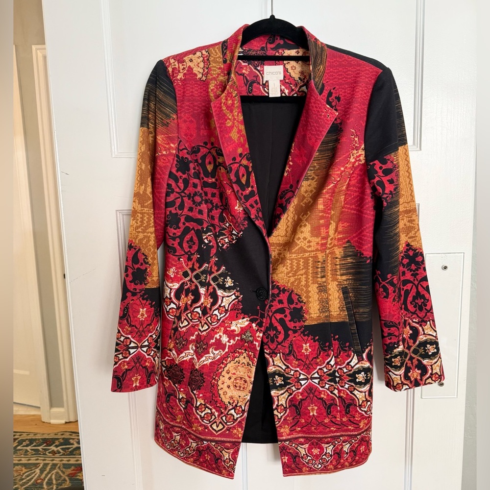 Chico's Red and Gold Patterned Blazer